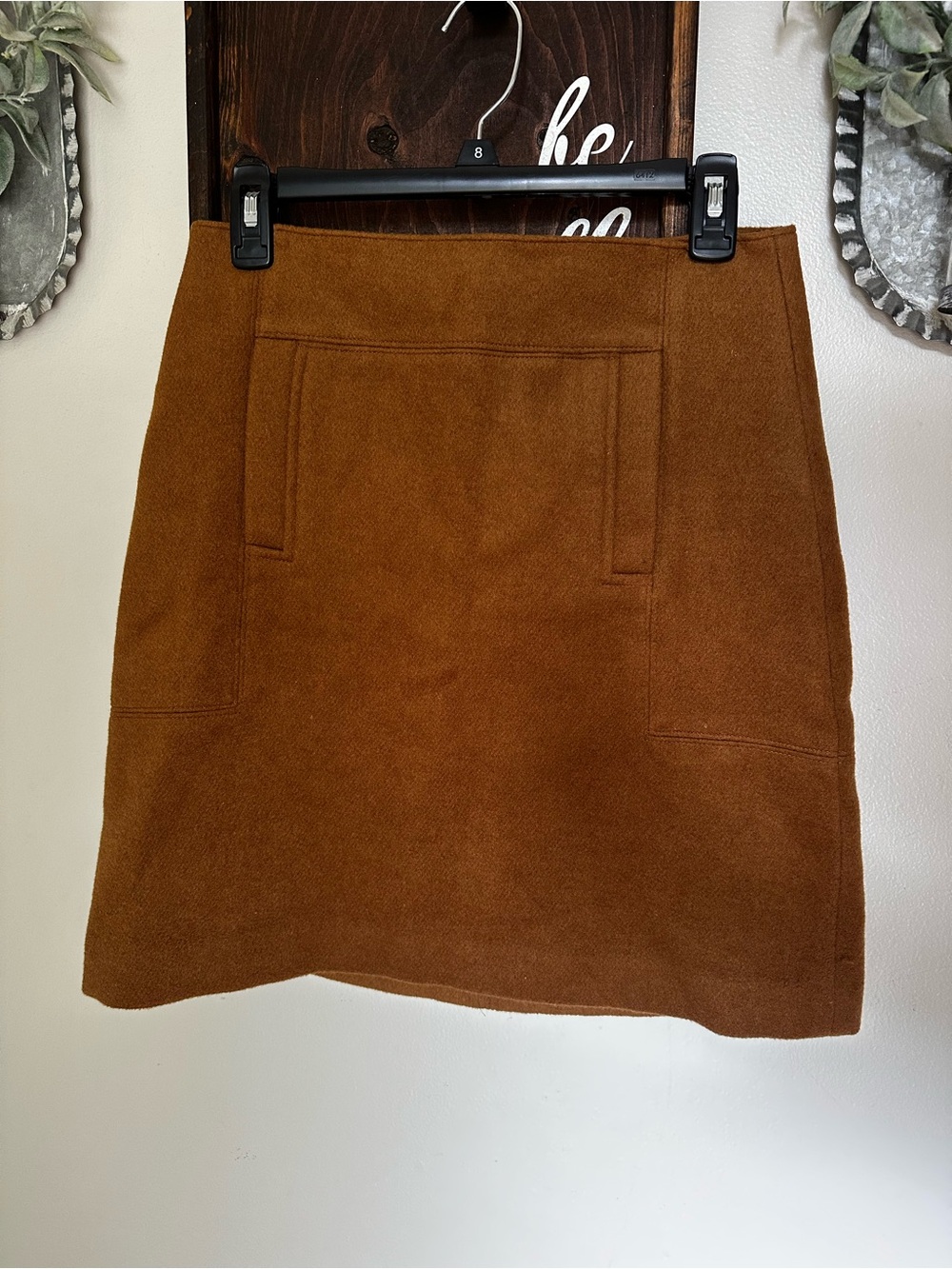 Loft Wool Blend Womens Brown A-Line Pocket Skirt